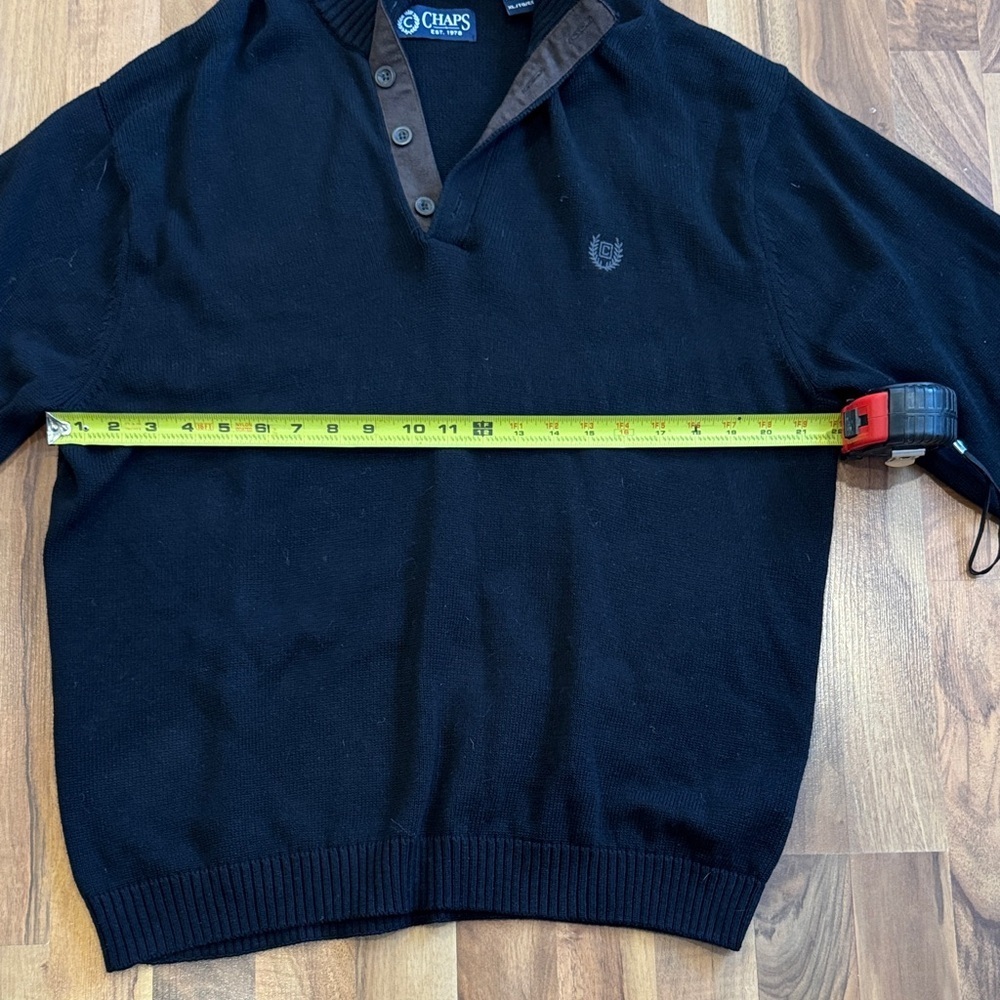 Chaps Men's Black Sweater with Dark Brown Elbow Patches - Picture 7 of 10